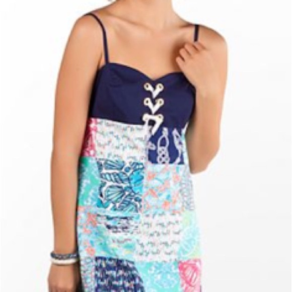 Lilly Pulitzer Navy and Multicolor Patchwork Swim Coverup - Picture 2 of 8